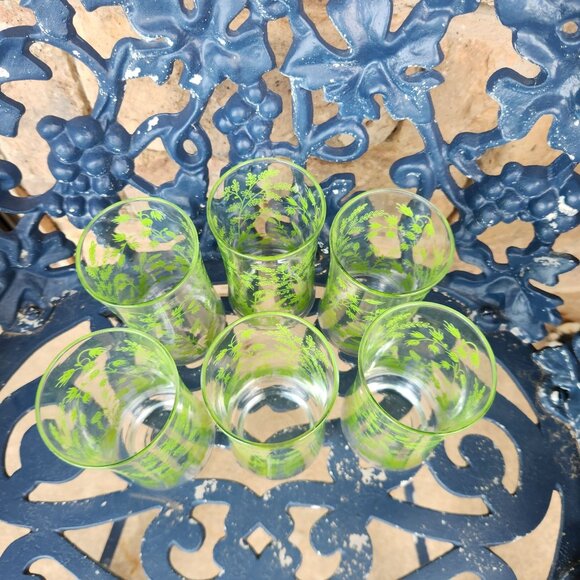 1970's Set of 6 Libbey Green Spring Greenery Tumbler Glass Drinking Glasses - Picture 2 of 5